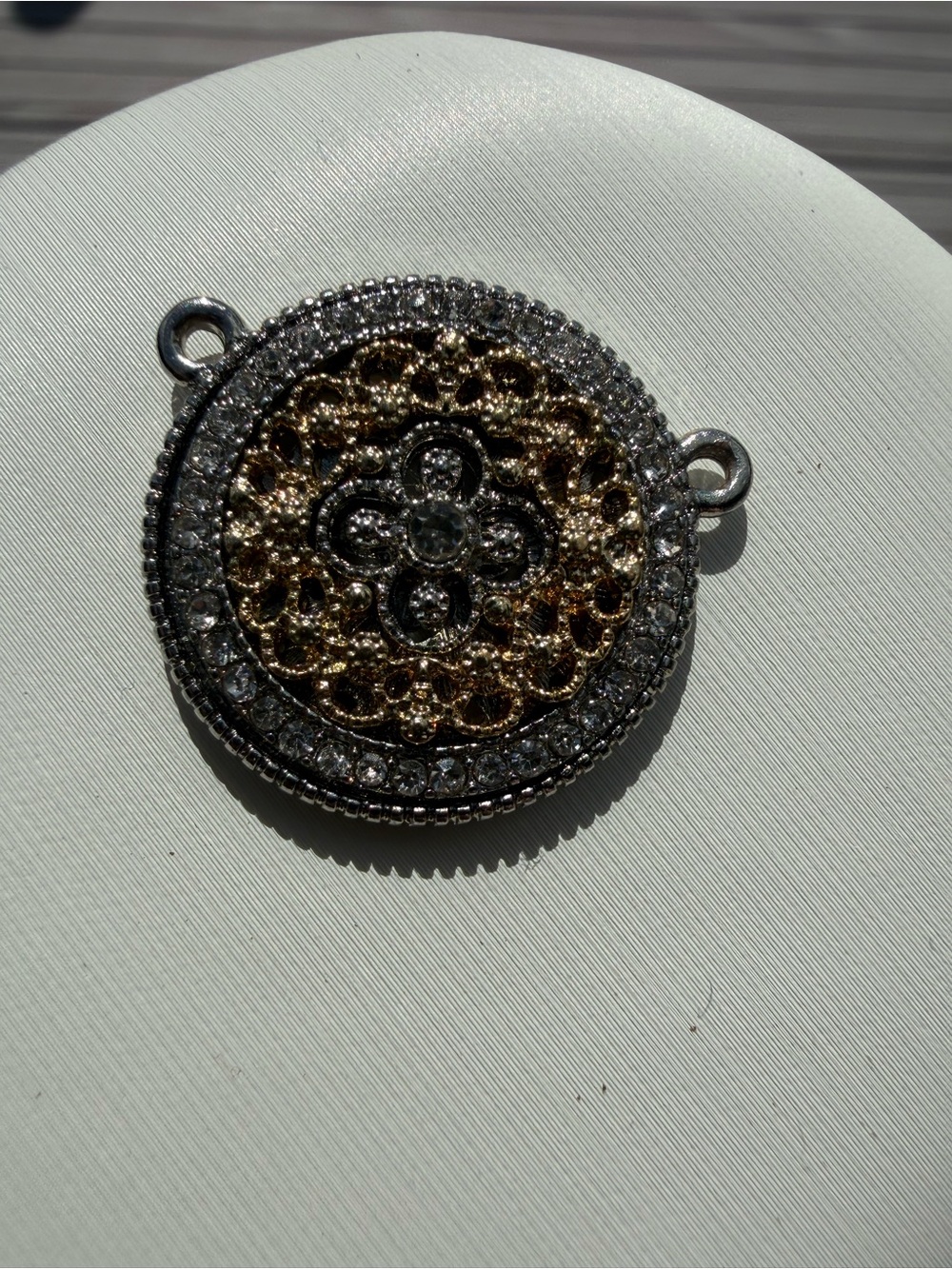 Vintage Rhinestone Mixed Metal Medallion Connector Link